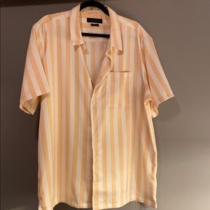 UO Vertical Stripe Satin Short Sleeve Button-Down